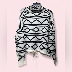 Chic Black and White Geometric Turtleneck Thanksgiving Sweater
